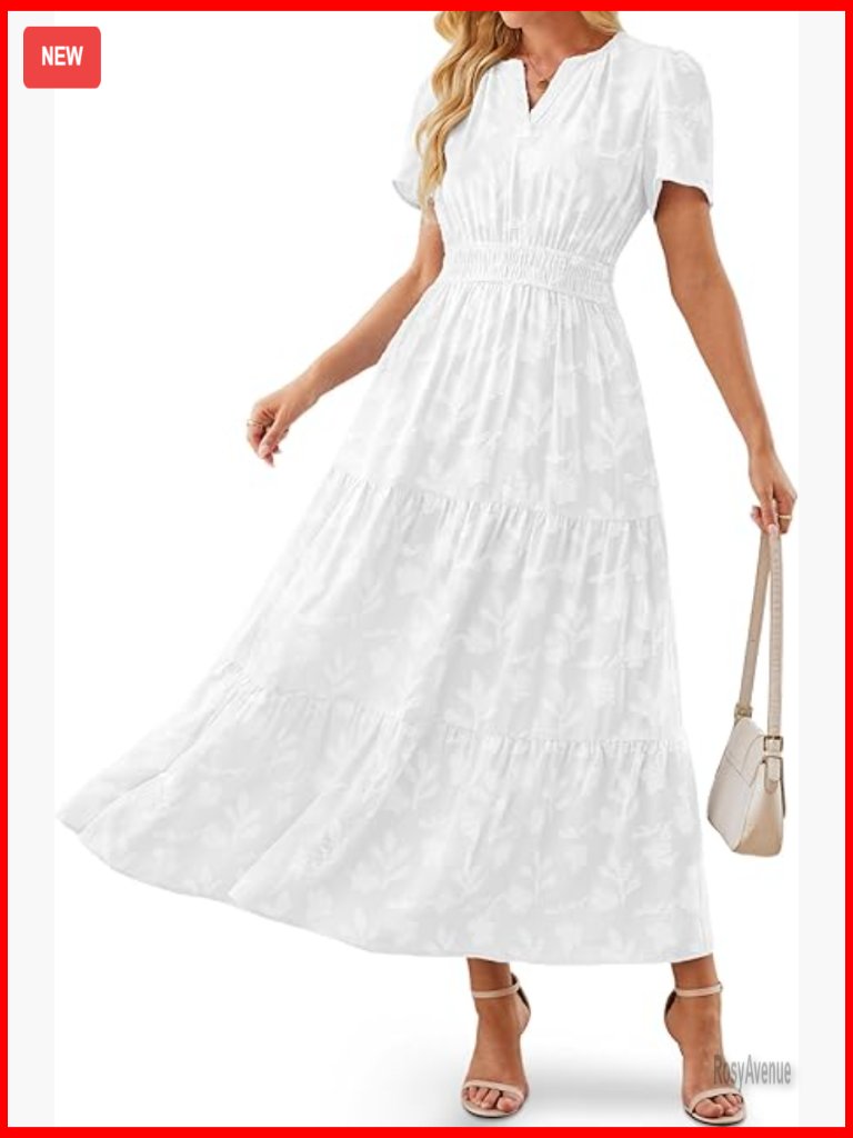 Maxi Dress With Puff Sleeves, Smocked Waist, Pockets - Wedding Guest Formal